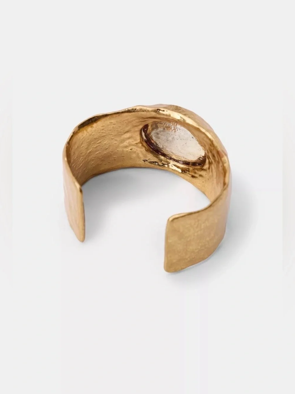 Zara NWT Gold Hammered Cuff Bracelet with Black Crystal Pavé Statement Detail
